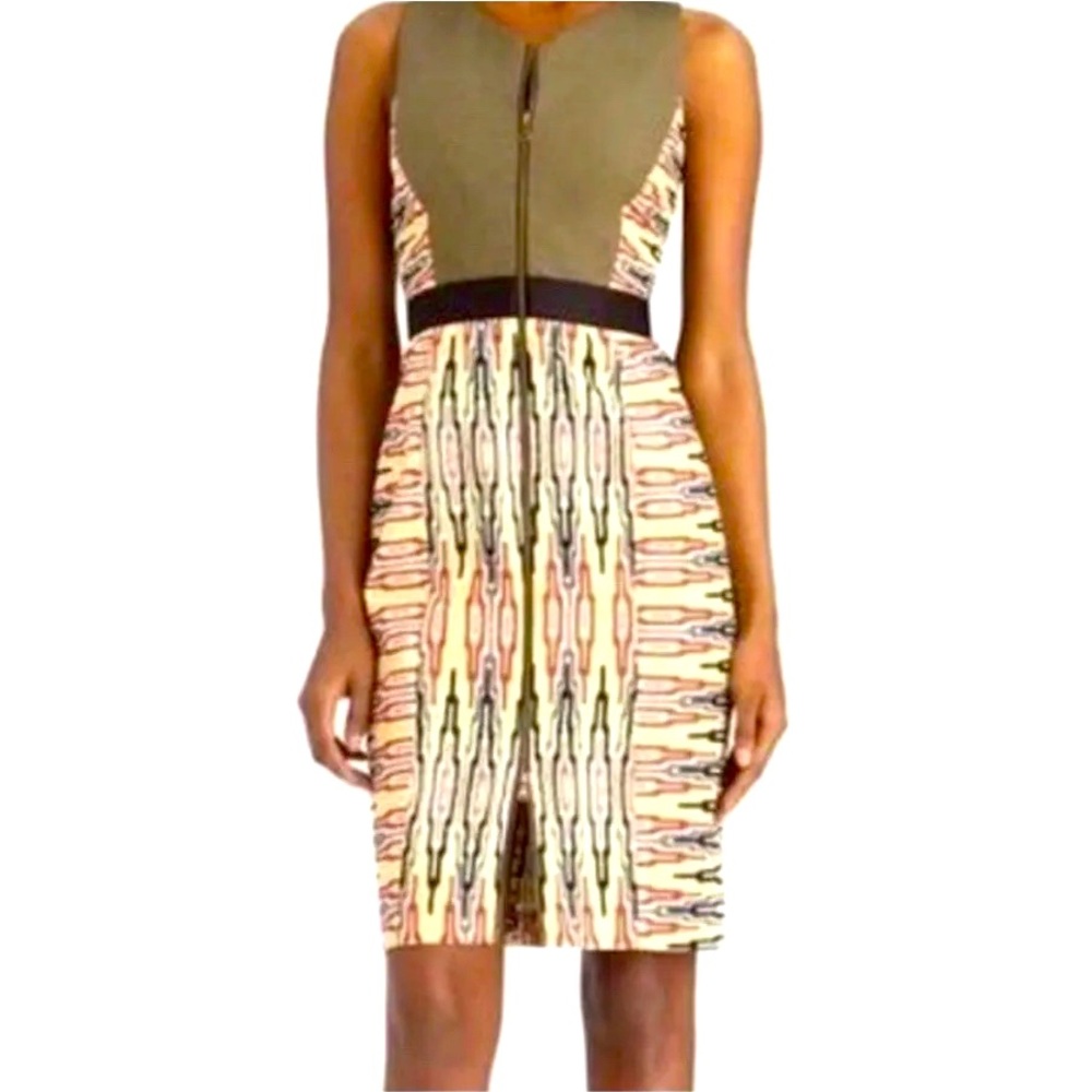 RACHEL ROY Green Batik Tribal Aztec Print Sleeveless Fitted Sheath Dress Sz 6
